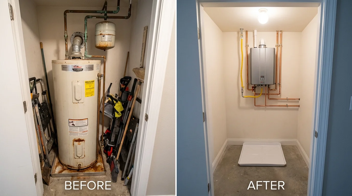 Tank water heater versus wall-mounted tankless unit comparison for Claxton, GA homeowners