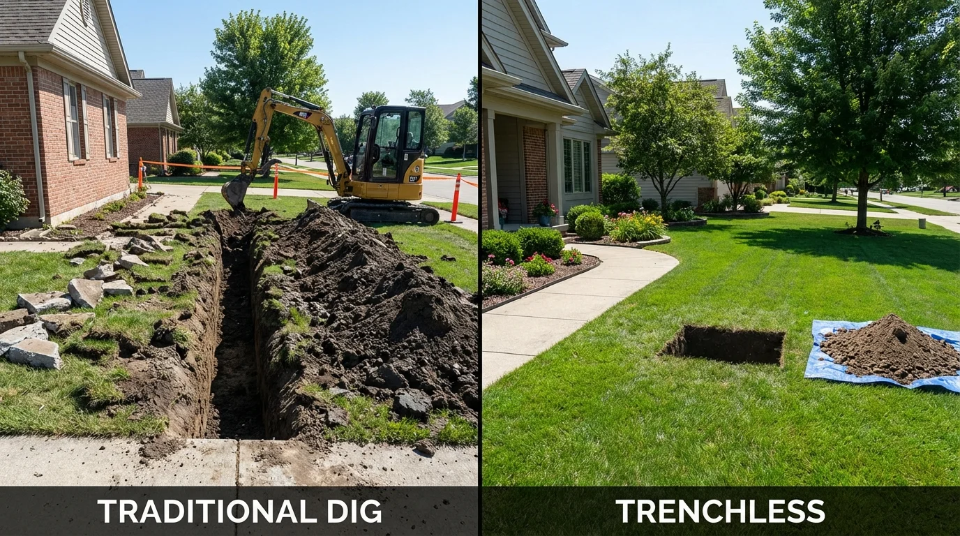 Trenchless sewer repair with minimal yard damage versus traditional excavation in Claxton, GA